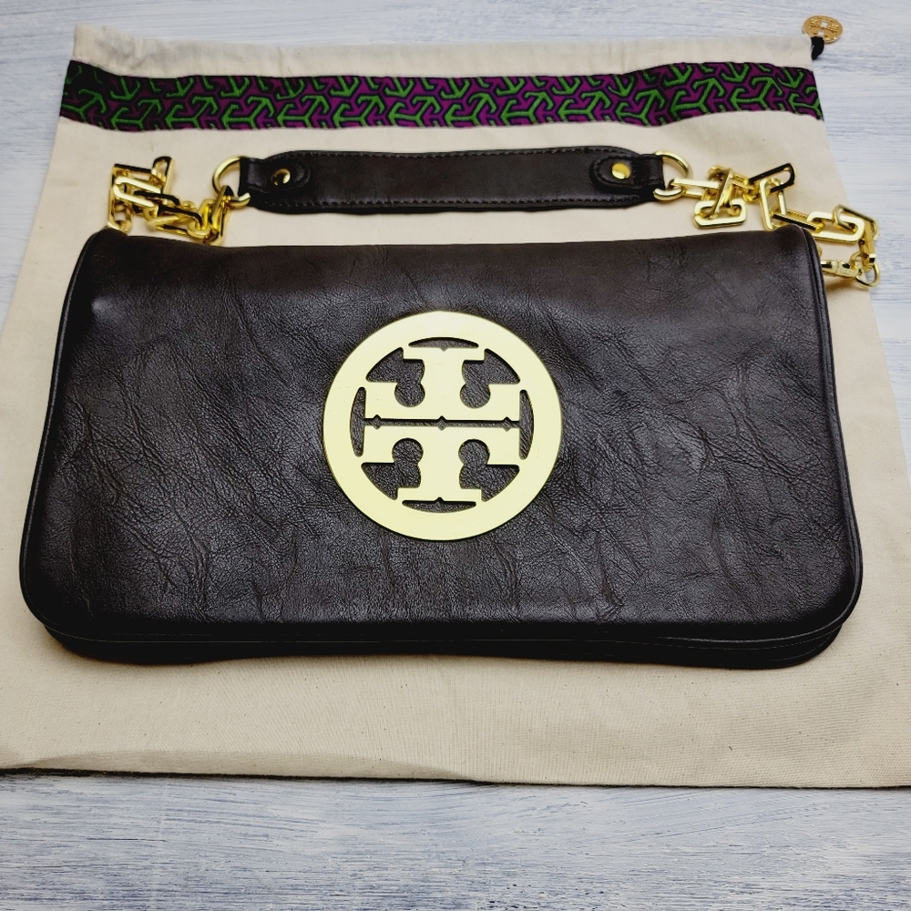 Tory Burch Type Reva Clutch Crossbody Bag Gold Hardware Good Condition Dust Bag